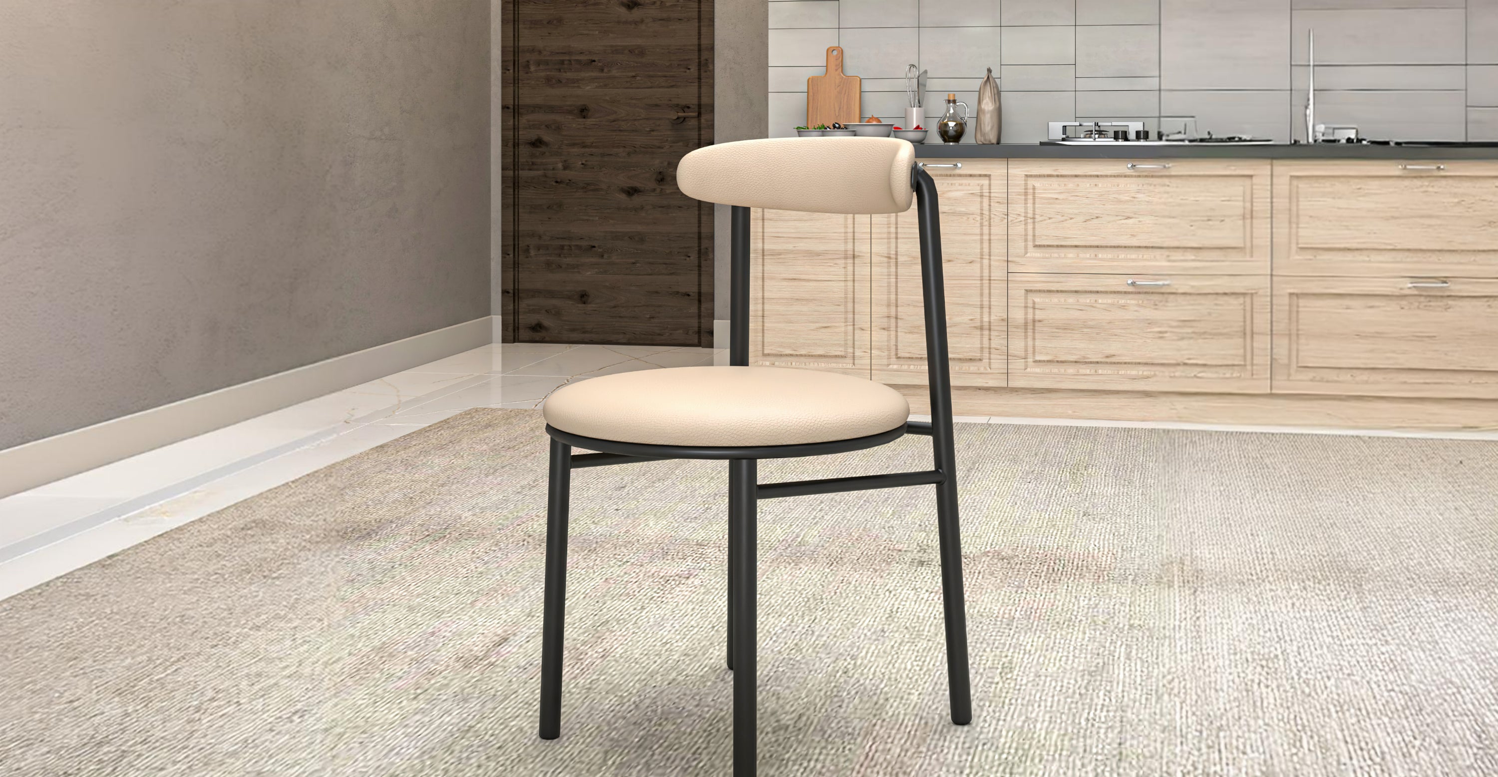 Lume Modern Dining Chair Upholstered in Polyester with Metal Legs