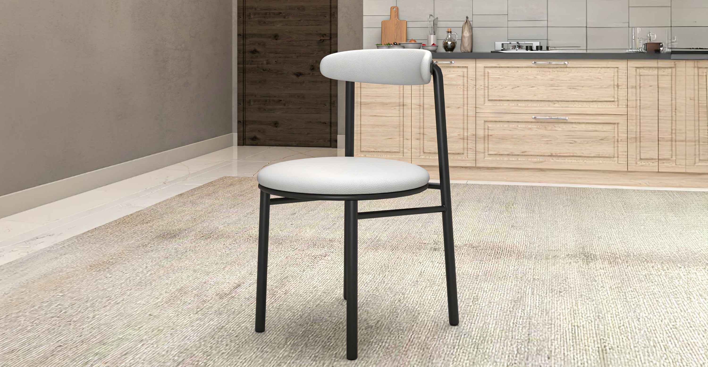 Lume Modern Dining Chair Upholstered in Polyester with Metal Legs