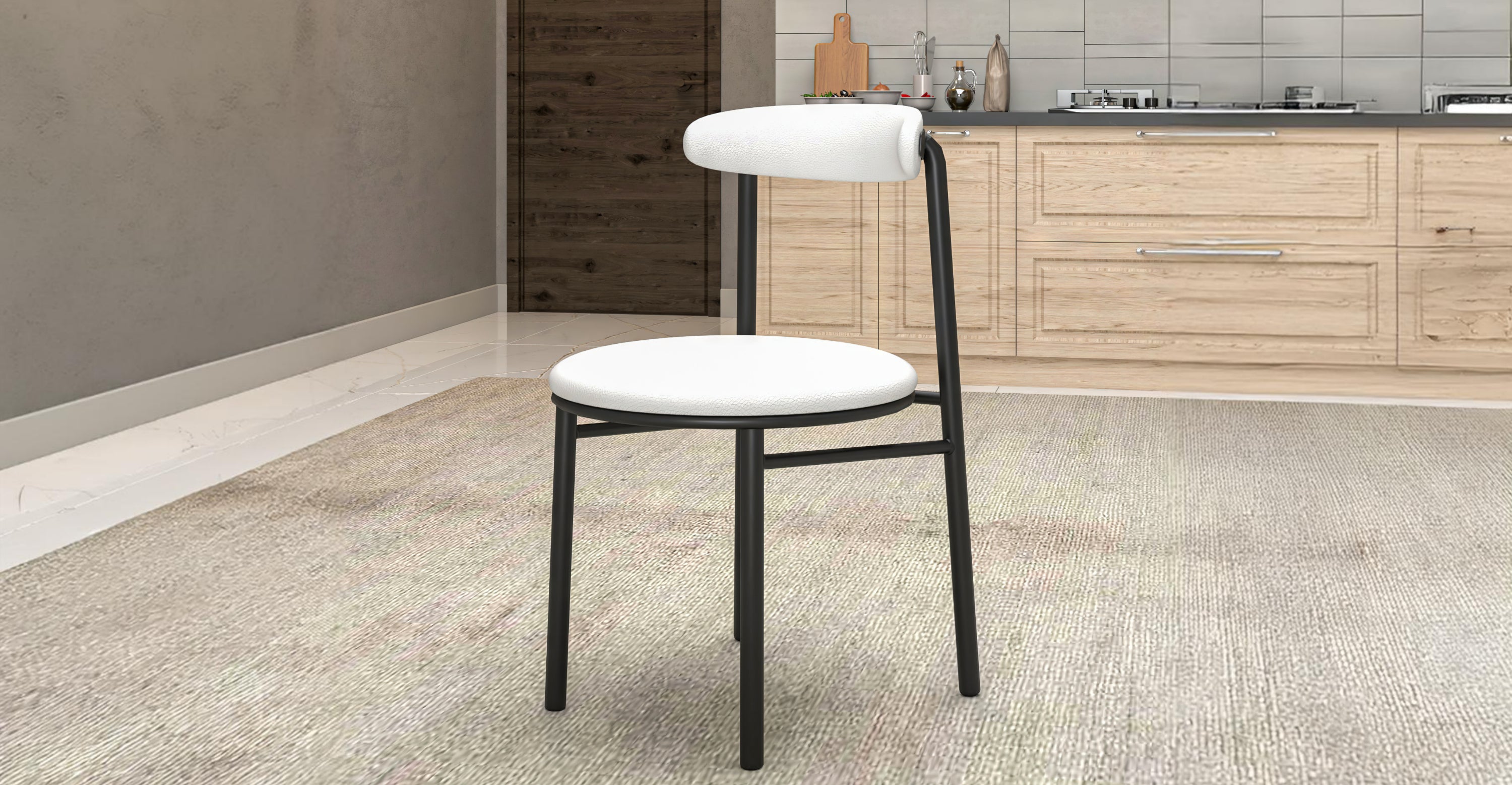 Lume Modern Dining Chair Upholstered in Polyester with Metal Legs