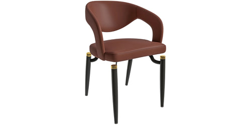 Entice Dining Chairs Upholstered Leather Seat and Curved Back in Black Iron Legs