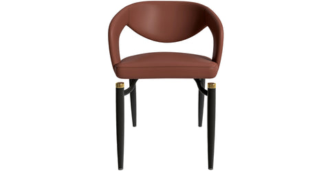 Entice Dining Chairs Upholstered Leather Seat and Curved Back in Black Iron Legs