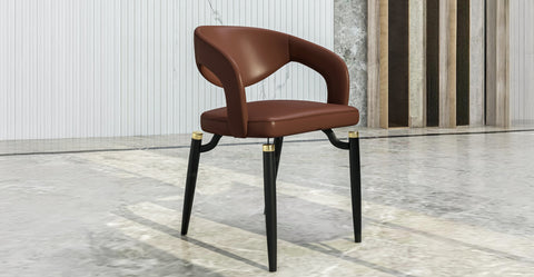 Entice Dining Chairs Upholstered Leather Seat and Curved Back in Black Iron Legs