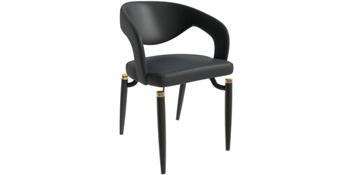 Entice Dining Chairs Upholstered Leather Seat and Curved Back in Black Iron Legs