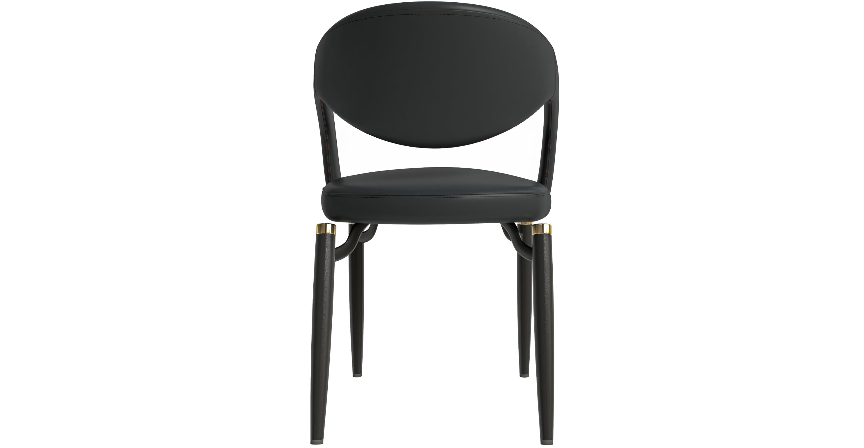 Entice Dining Chairs Upholstered Leather Seat and Curved Back in Black Iron Legs