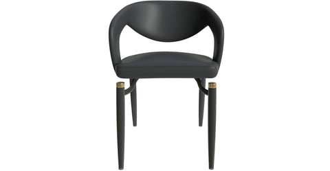 Entice Dining Chairs Upholstered Leather Seat and Curved Back in Black Iron Legs