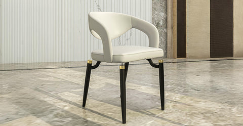 Entice Dining Chairs Upholstered Leather Seat and Curved Back in Black Iron Legs