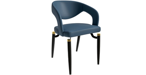 Entice Dining Chairs Upholstered Leather Seat and Curved Back in Black Iron Legs