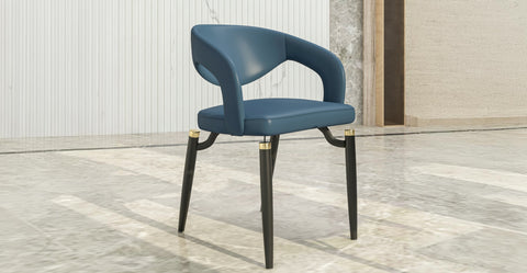 Entice Dining Chairs Upholstered Leather Seat and Curved Back in Black Iron Legs