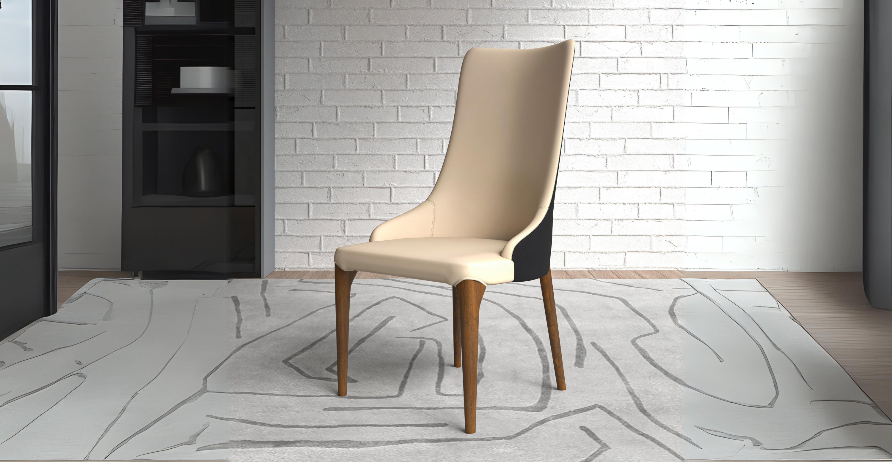 Elm Dining Chair with a Leather/Velvet Seat and a Two-Tone Color Design Backrest in Ash Wood