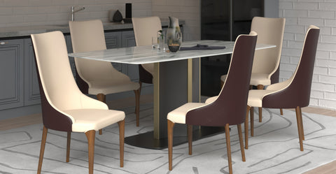 Elm Dining Chair with a Leather/Velvet Seat and a Two-Tone Color Design Backrest in Ash Wood