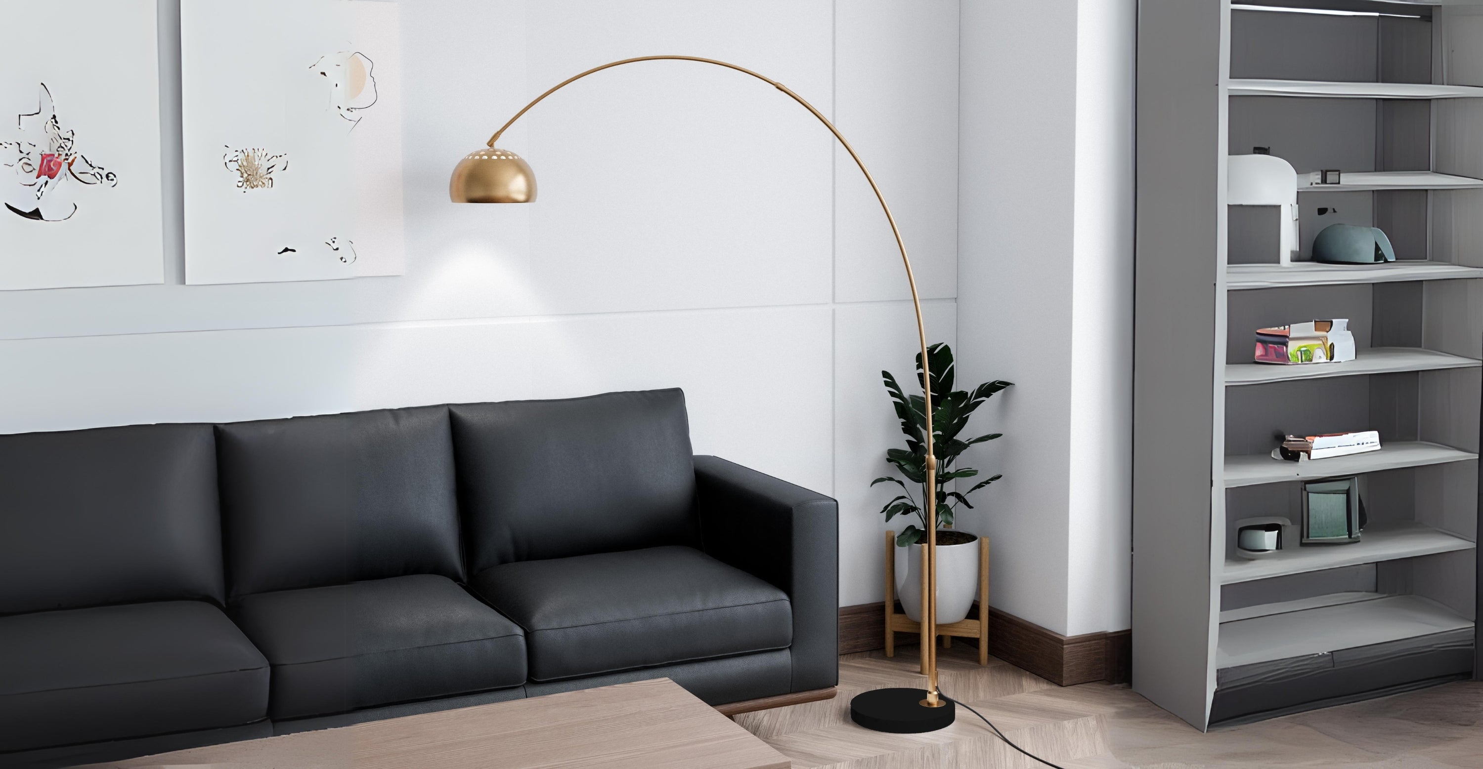 Arco Modern 76" Arched Floor Lamp: Black Marble Base & Metal Dome Shade