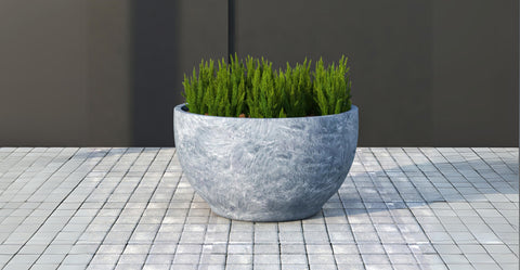 Grove Modern Fiberstone Round Planter Weather Resistant Design Plant Pot