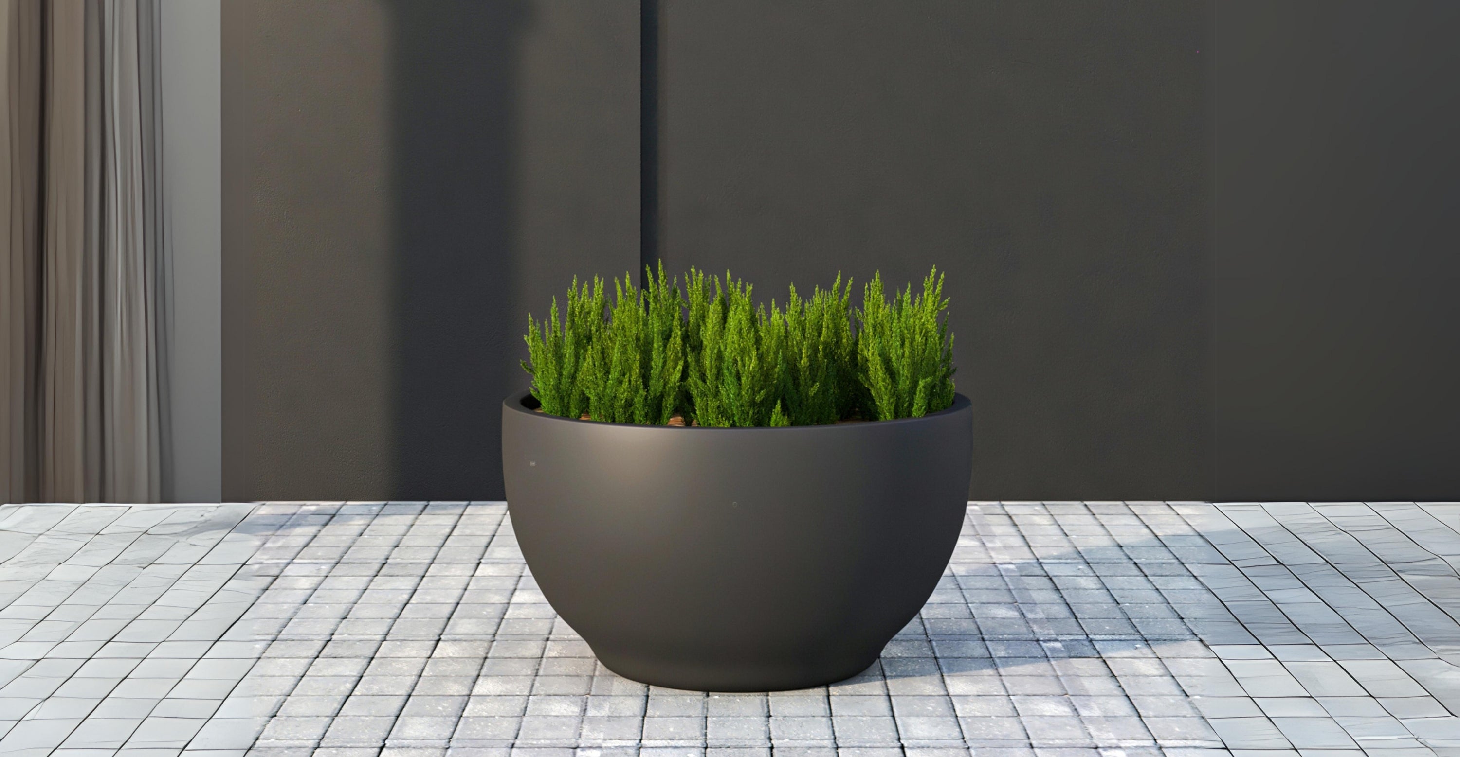 Grove Modern Fiberstone Round Planter Weather Resistant Design Plant Pot