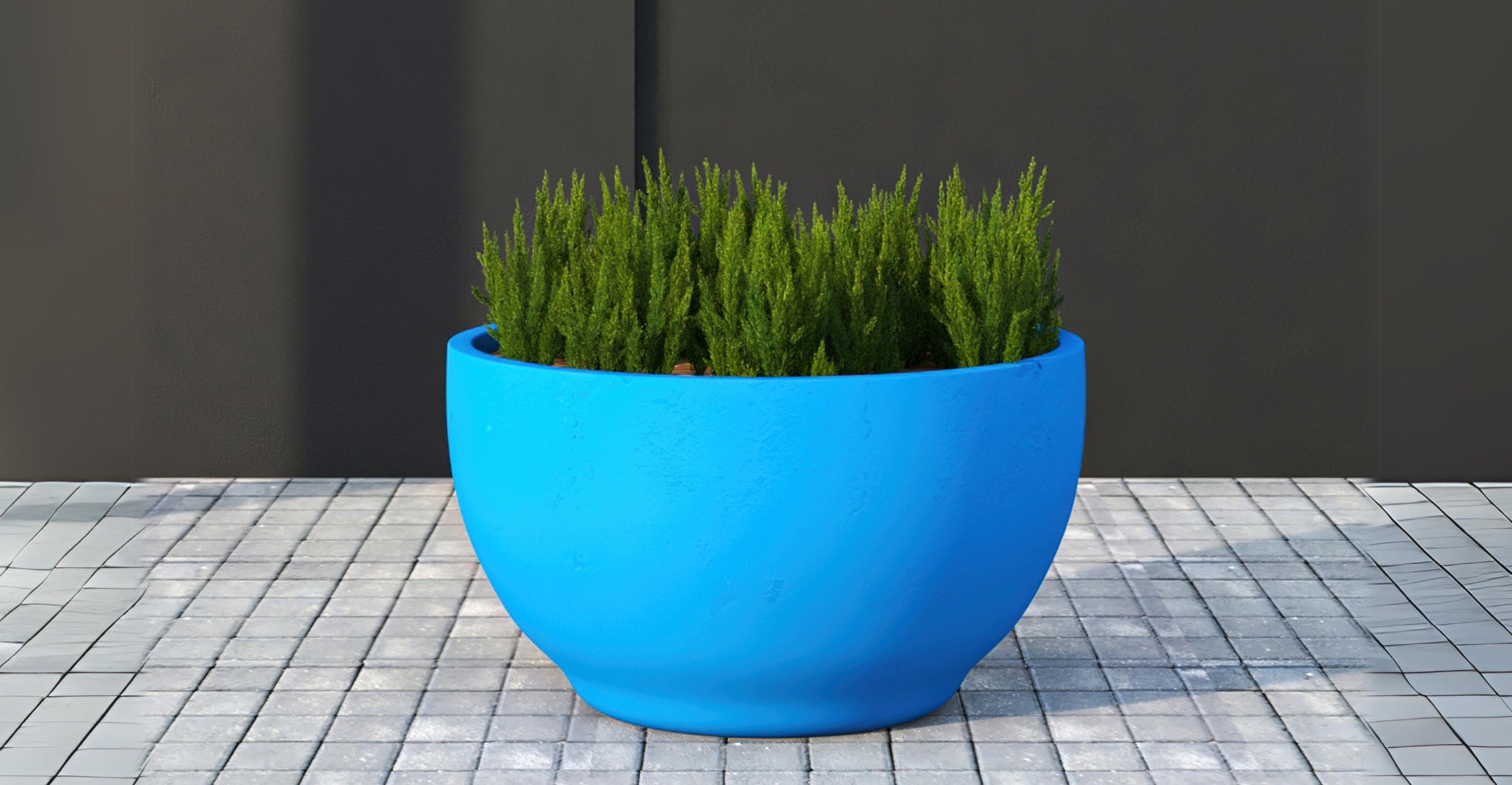 Grove Modern Fiberstone Round Planter Weather Resistant Design Plant Pot