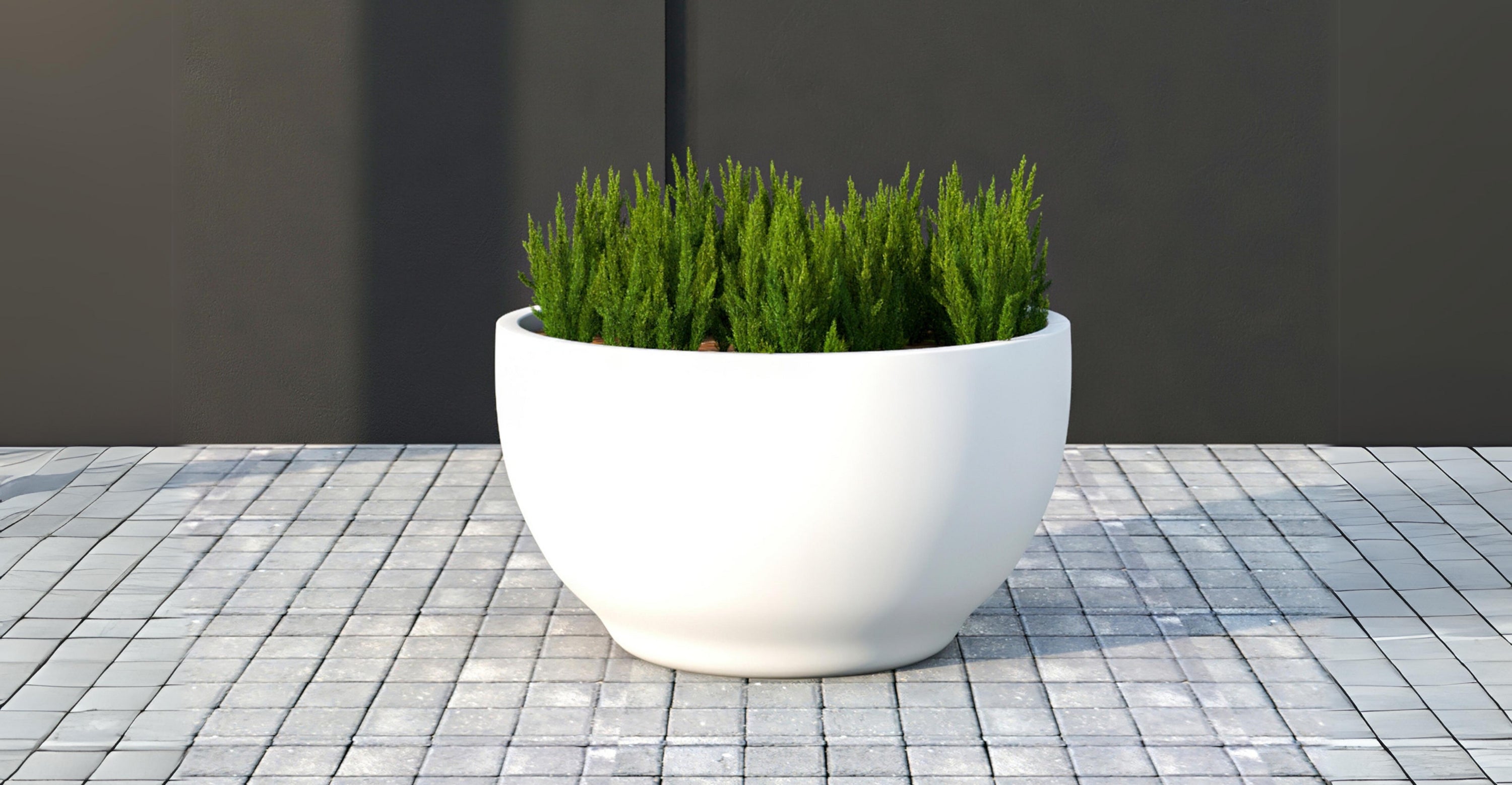 Grove Modern Fiberstone Round Planter Weather Resistant Design Plant Pot