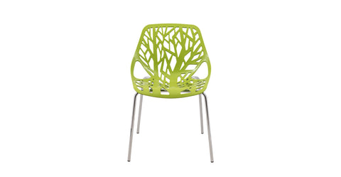 Asbury Polypropylene Dining Side Chair with Forest Cut-Out Design in Chrome