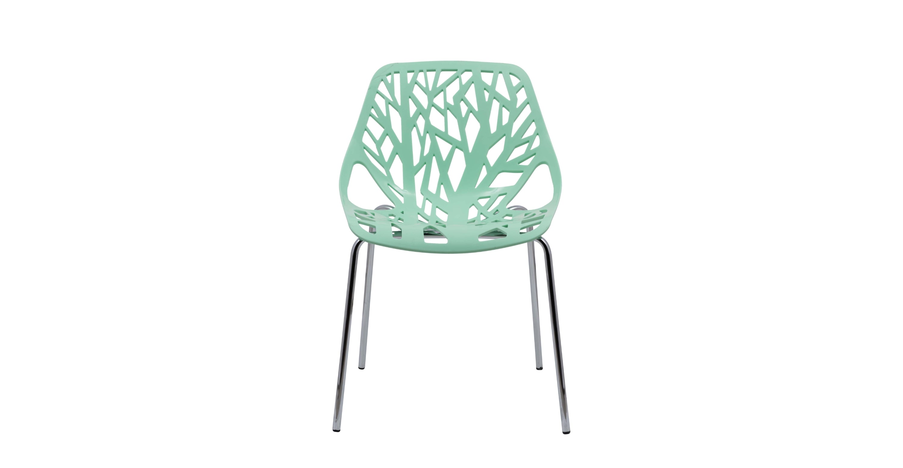 Asbury Polypropylene Dining Side Chair with Forest Cut-Out Design in Chrome