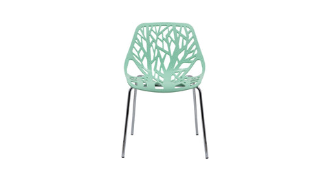 Asbury Polypropylene Dining Side Chair with Forest Cut-Out Design in Chrome