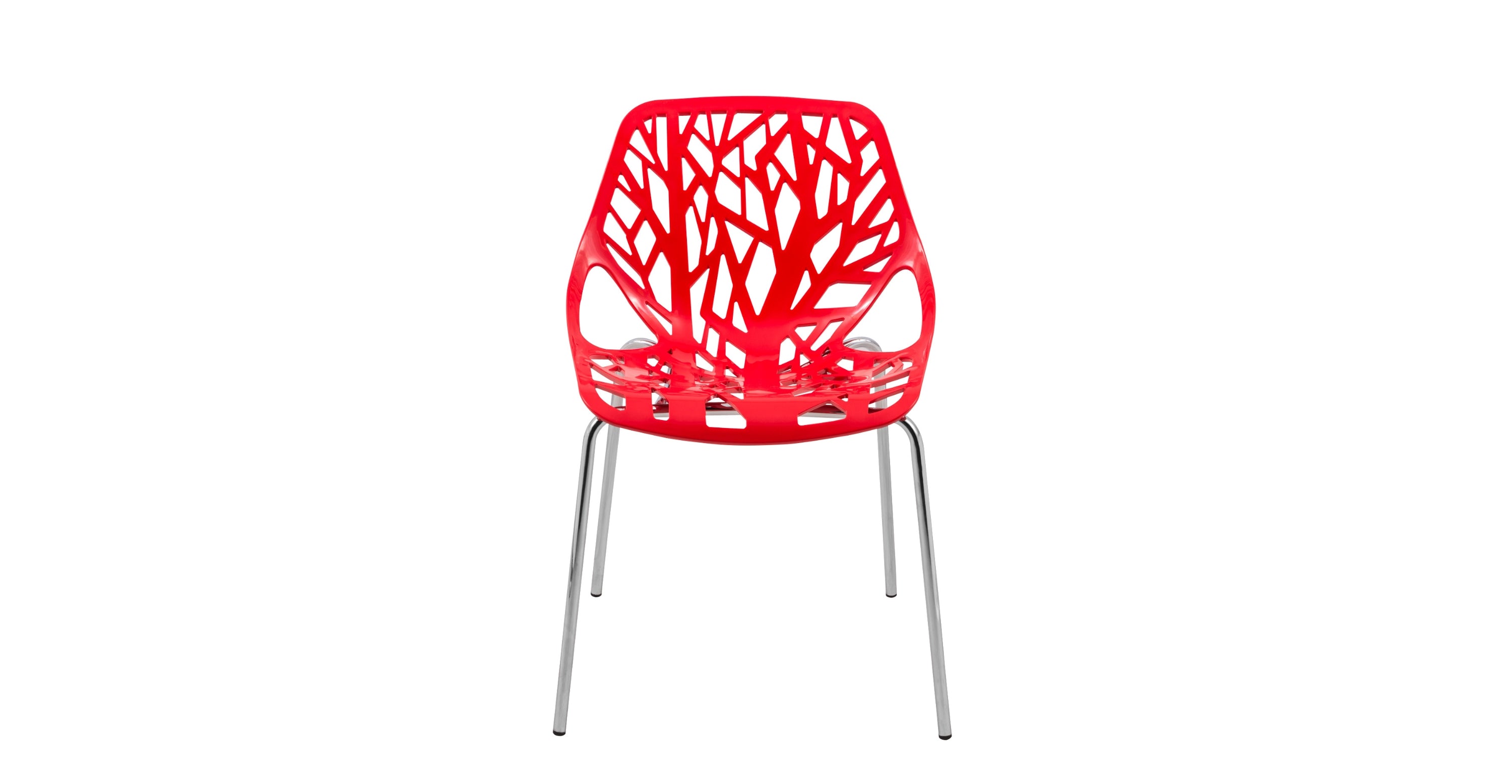 Asbury Polypropylene Dining Side Chair with Forest Cut-Out Design in Chrome