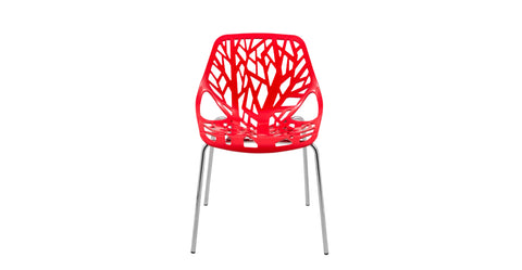 Asbury Polypropylene Dining Side Chair with Forest Cut-Out Design in Chrome