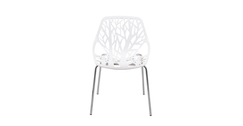 Asbury Polypropylene Dining Side Chair with Forest Cut-Out Design in Chrome