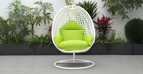 White Wicker Hanging Single Egg Swing Chair With Cushions