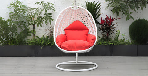 White Wicker Hanging Single Egg Swing Chair With Cushions