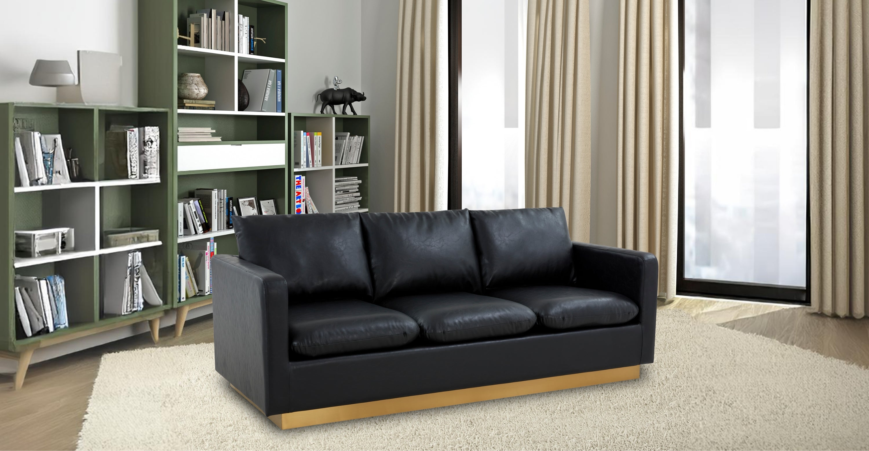 Nervo 3-Seater Velvet/Leather Full Sofa with Gold Stainless Steel Base