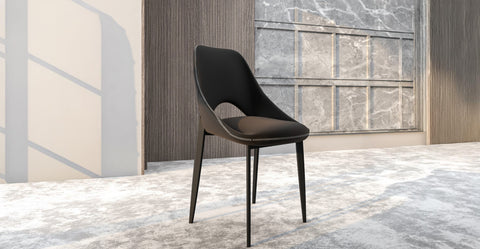 Amalfi Upholstered Fabric Dining Chair with a Curved Open Back Design in Black Iron