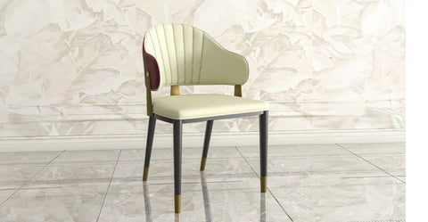 Aria Leather Dining Chair with a Curved Back and Gold Accents Design in Iron