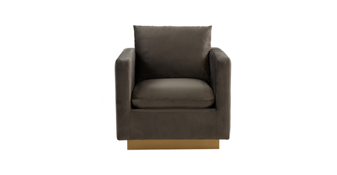 Nervo Modern Mid-Century Upholstered Velvet/Leather Accent Chair with Gold Base