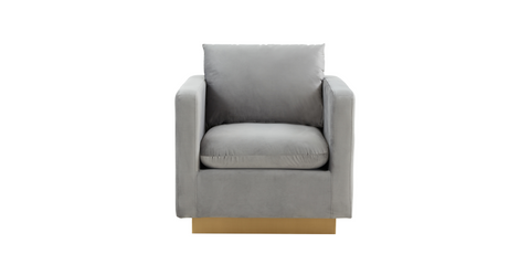 Nervo Modern Mid-Century Upholstered Velvet/Leather Accent Chair with Gold Base