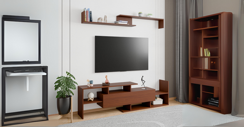 Surrey Modern TV Stand with MDF Shelves and Bookcase for Living Room