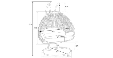 Wicker Hanging 2 person Egg Swing Chair With Outdoor Cover