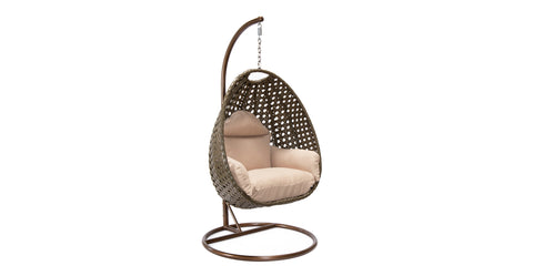 Beige Wicker Hanging Single Egg Swing Chair With Cushions