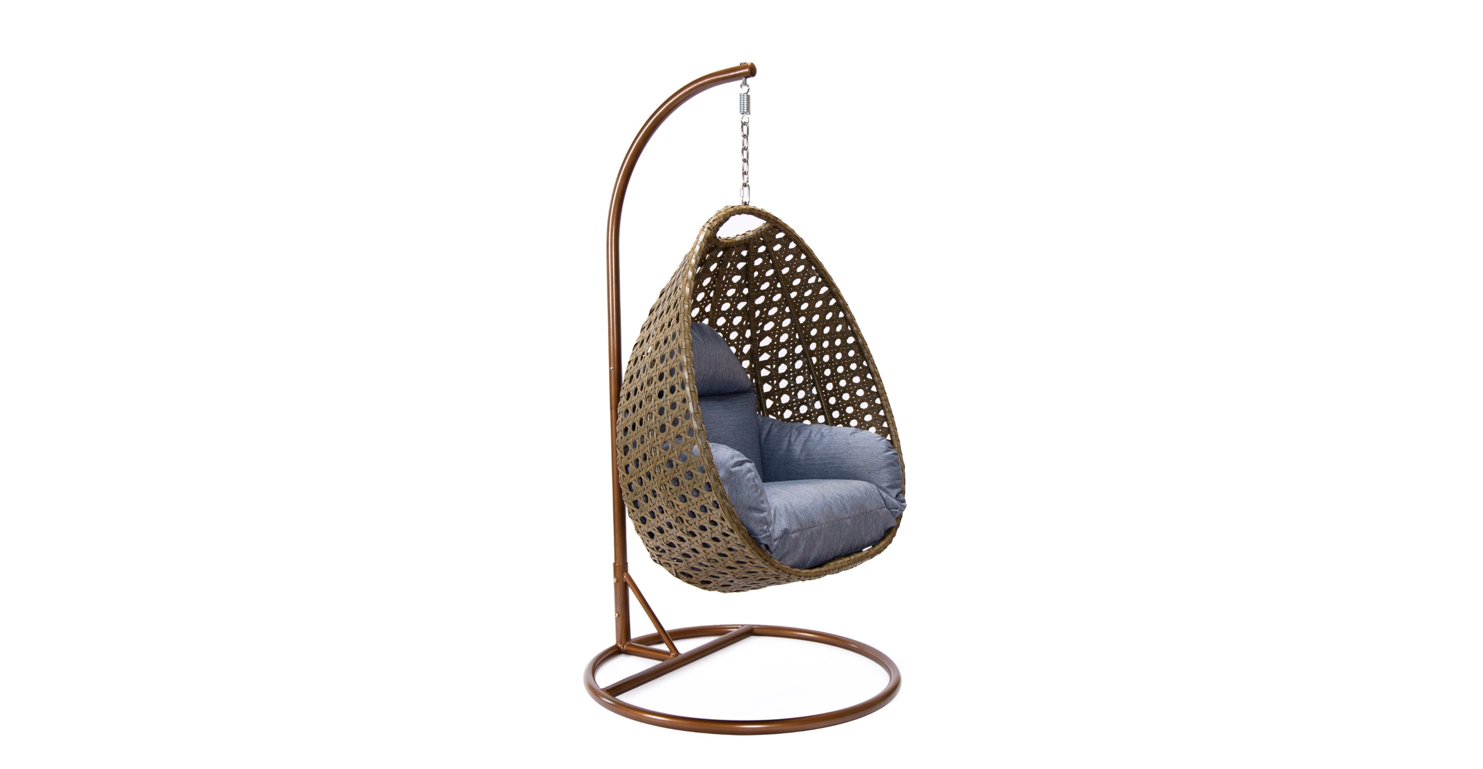 Beige Wicker Hanging Single Egg Swing Chair With Cushions