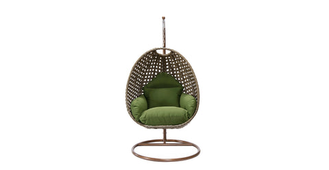 Beige Wicker Hanging Single Egg Swing Chair With Cushions