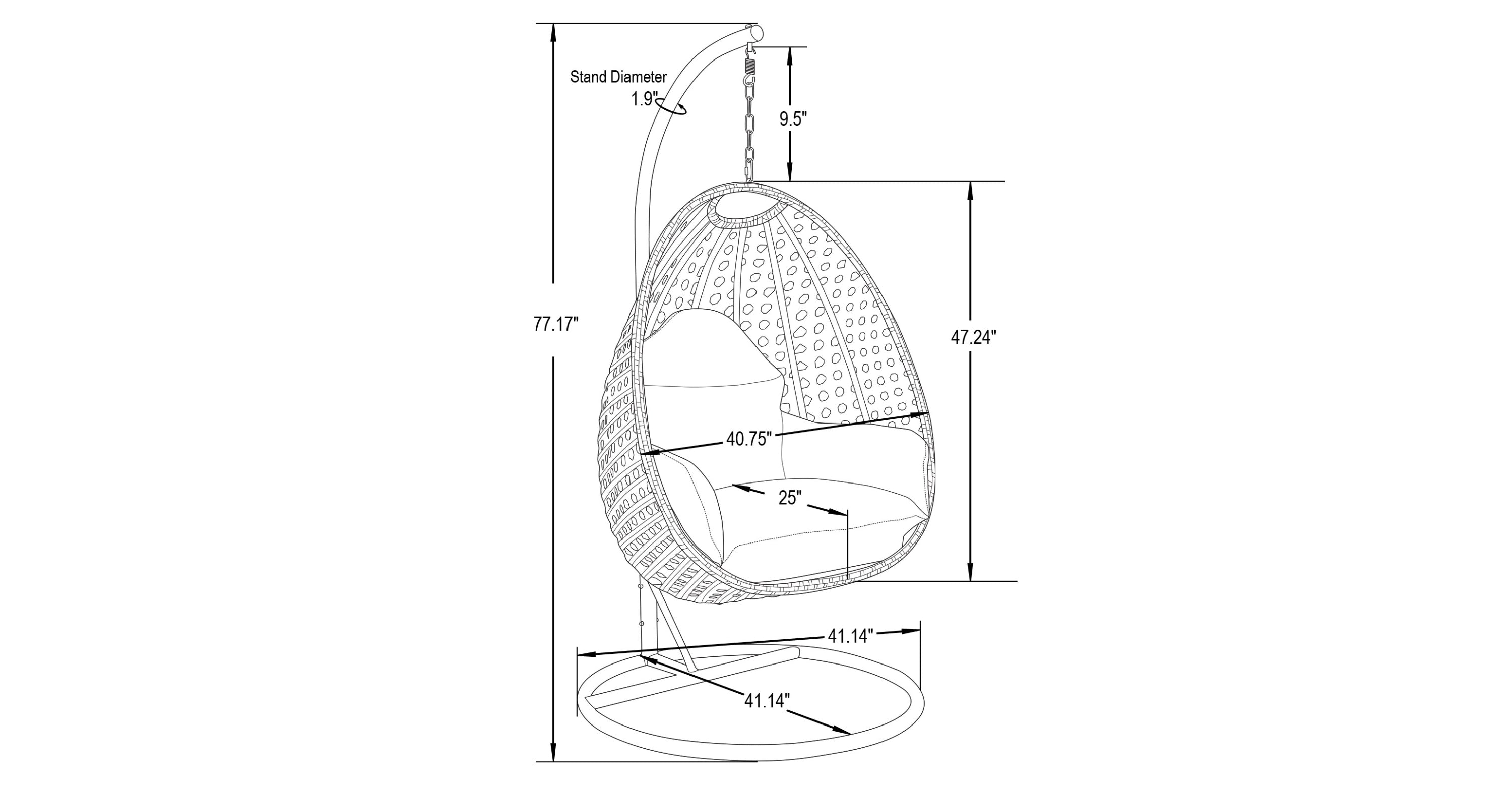 Charcoal Wicker Hanging Single Egg Swing Chair With Cushions