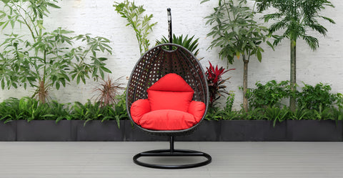 Charcoal Wicker Hanging Single Egg Swing Chair With Cushions