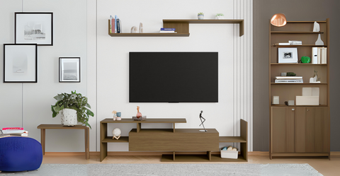 Surrey Modern TV Stand with MDF Shelves and Bookcase for Living Room