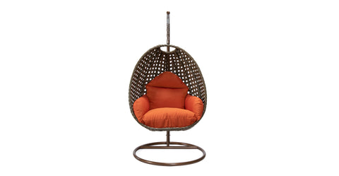 Beige Wicker Hanging Single Egg Swing Chair With Cushions