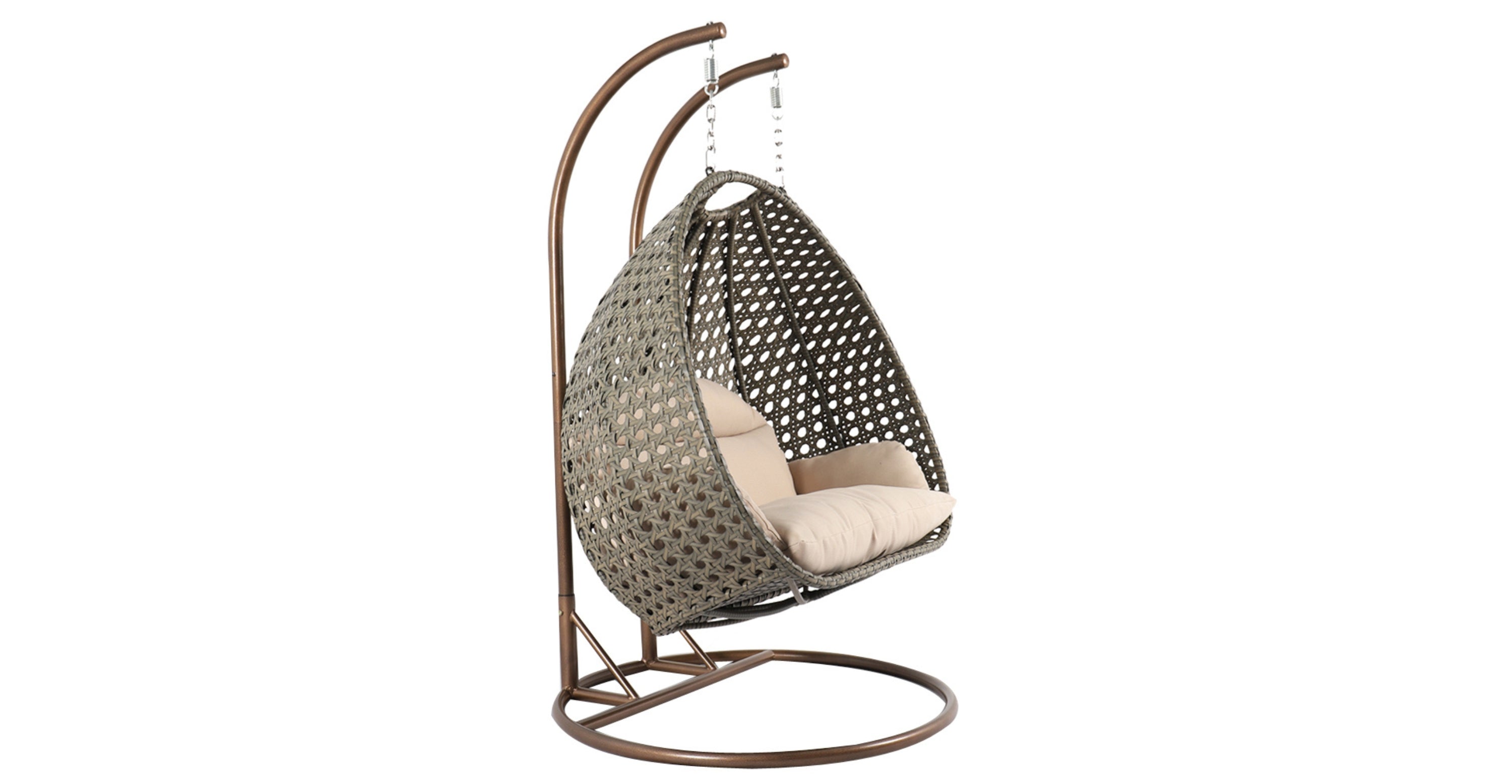 Modern Beige Wicker Hanging Double Seater Egg Swing Chair