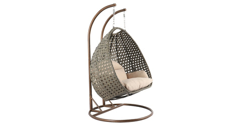 Modern Beige Wicker Hanging Double Seater Egg Swing Chair