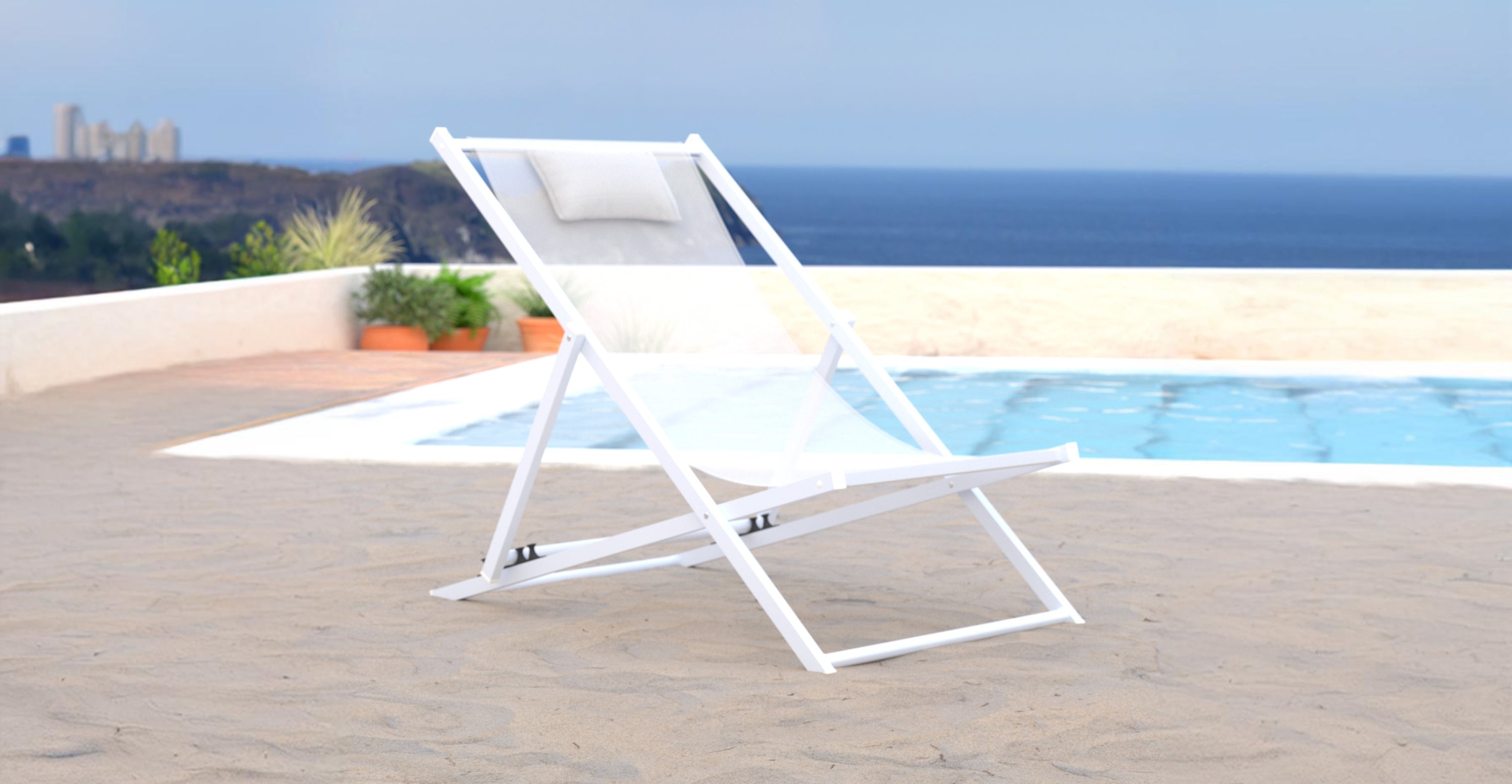 Sunset Outdoor Sling Lounge Chair With Headrest Cushion