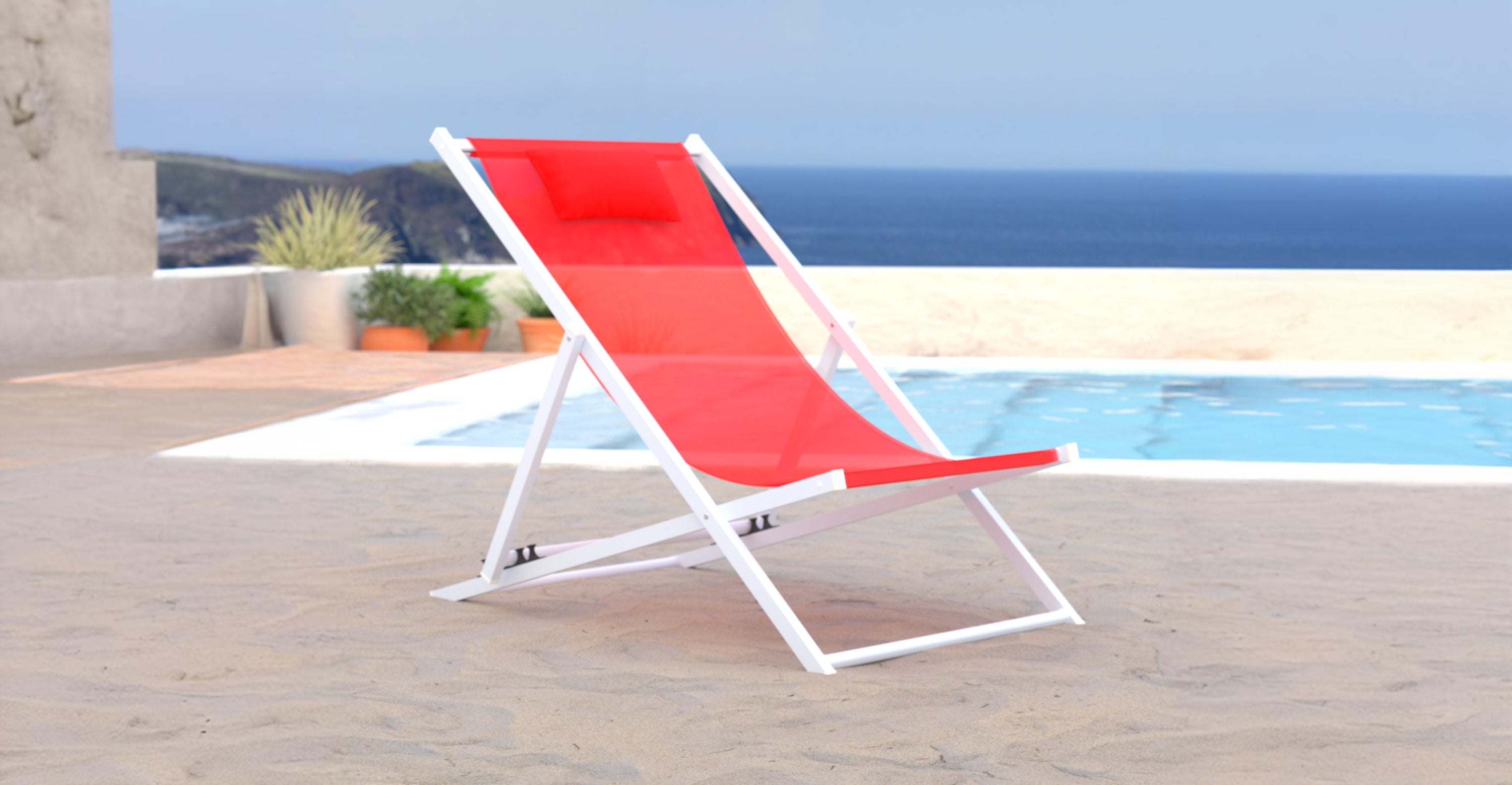 Sunset Outdoor Sling Lounge Chair With Headrest Cushion