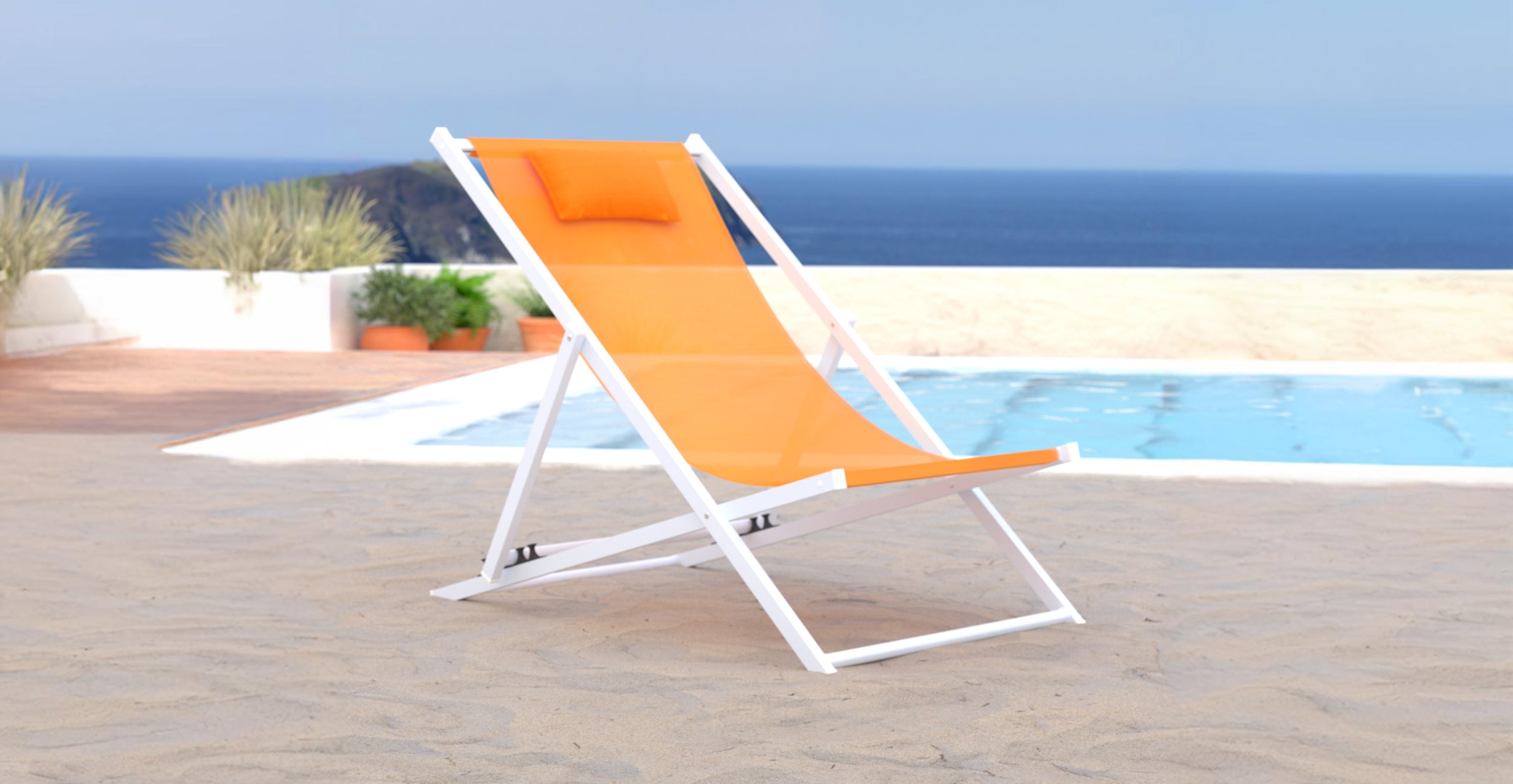 Sunset Outdoor Sling Lounge Chair With Headrest Cushion