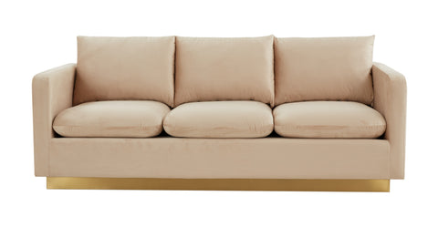 Nervo 3-Seater Velvet/Leather Full Sofa with Gold Stainless Steel Base