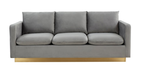 Nervo 3-Seater Velvet/Leather Full Sofa with Gold Stainless Steel Base