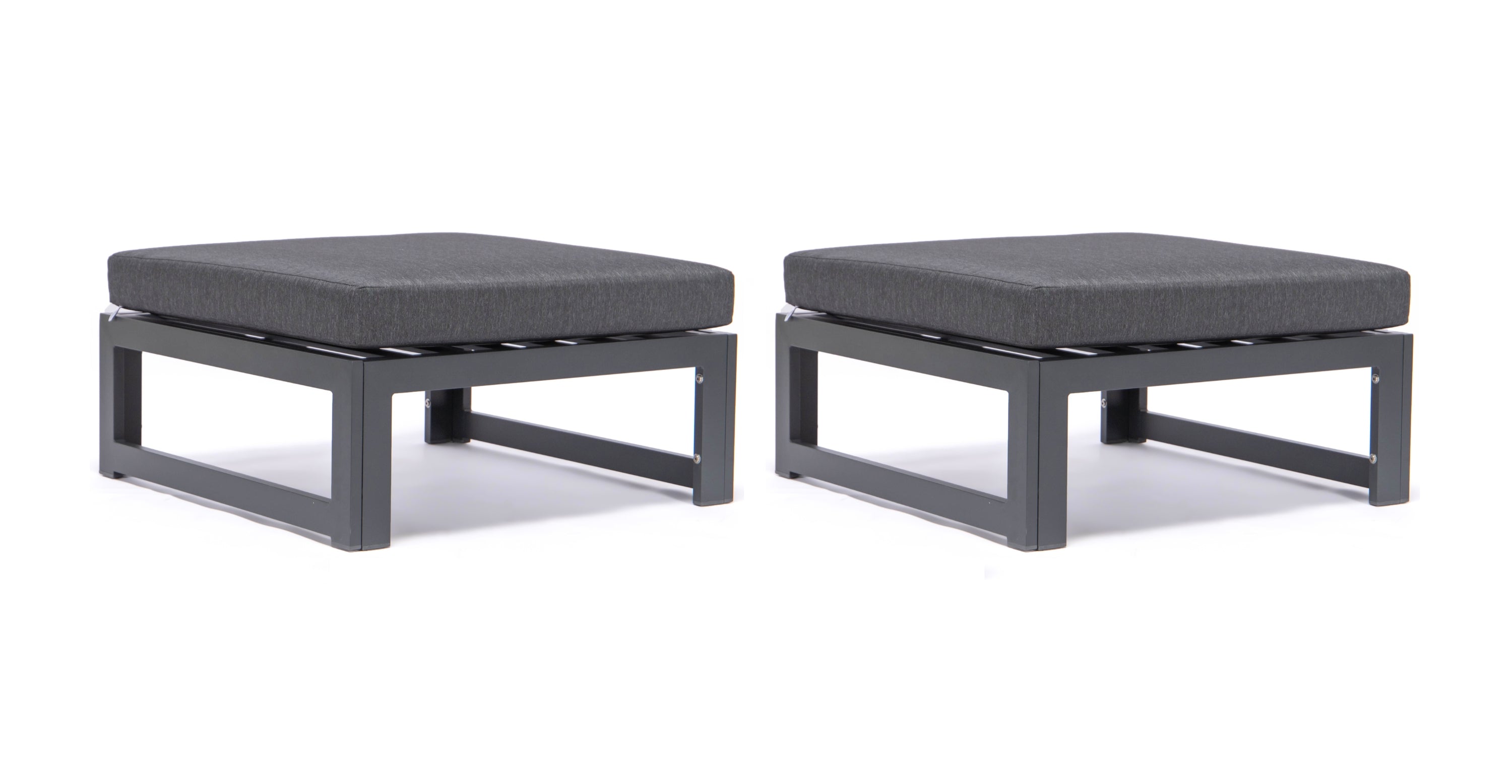 Chelsea Outdoor Patio Black Aluminum Ottomans With Cushions Set Of 2