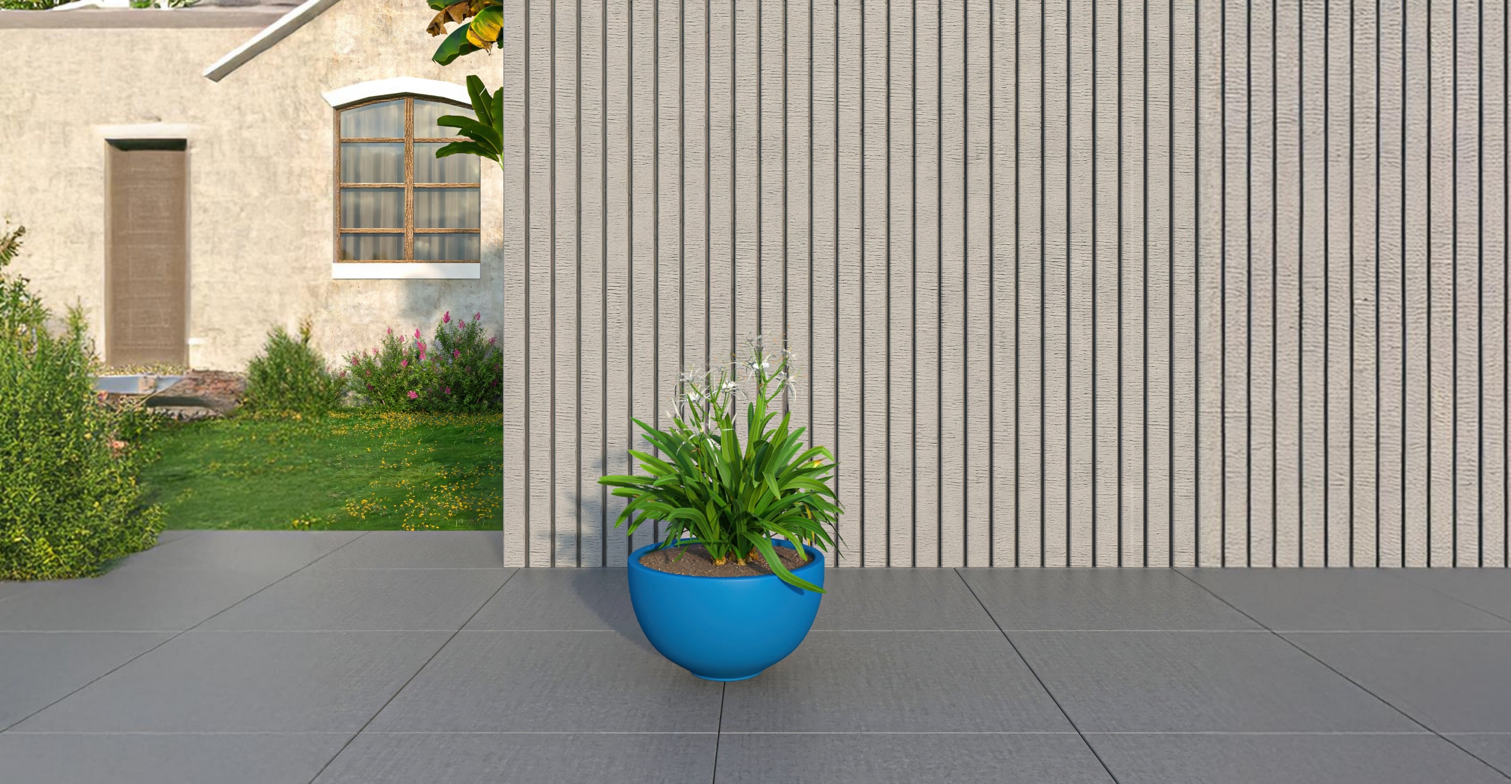 Iris Modern Round Planter Pot in Fiberstone and Clay Weather Resistant Design